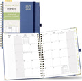 POPRUN Monthly Planner 2025-2026 Spiral Hardcover (8'' x 10''), 18 Months Calendar (Jul.2025 - Dec.2026) - 2 Pages per Month with Dotted Note Pages, Sunday Start, Laminated Tab - Navy Blue