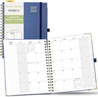 POPRUN Monthly Planner 2025-2026 Spiral Hardcover (8'' x 10''), 18 Months Calendar (Jul.2025 - Dec.2026) - 2 Pages per Month with Dotted Note Pages, Sunday Start, Laminated Tab - Navy Blue
