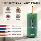 AFMAT Electric Pencil Sharpener, Fully Automatic Pencil Sharpener, Auto in & Out, Rechargeable Hands-Free Sharpeners for Jumbo & Colored Pencils (6.5-12mm), Portable for Home/Classroom/Office PSC2