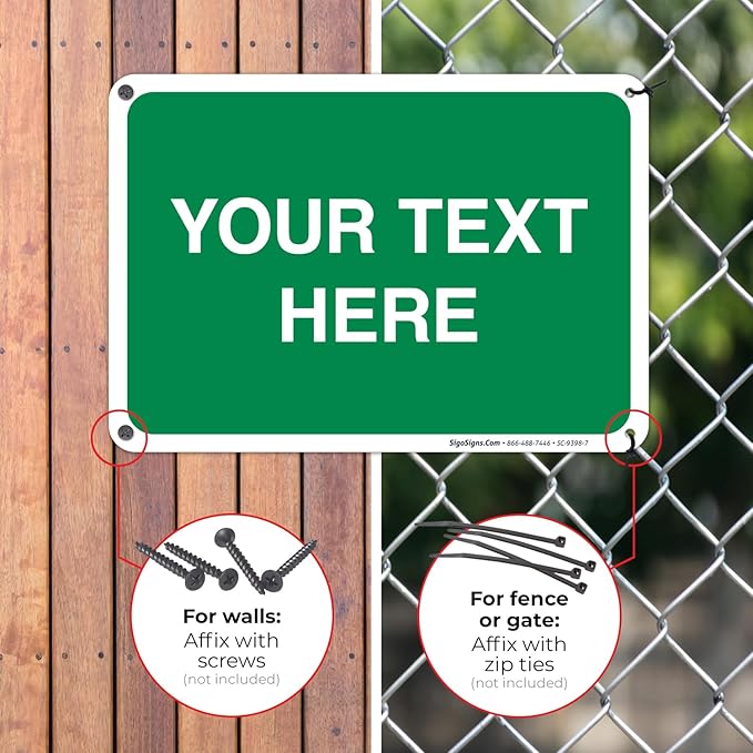 Personalized Custom Green Background Customize for Office, Business, Workplace, Home, Airbnb, Delivery Sign, 10x7 Inches, Rust Free .040 Aluminum, Fade Resistant, Made in USA by Sigo Signs