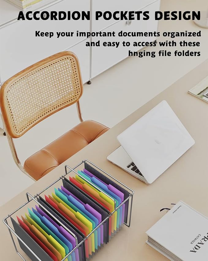 MAIMIS Plastic Expanding Hanging File Folders, 7 Pocket Extra Capacity Accordion Hang Folder, 1/5 Cut Adjustable Tabs, Multi-Color Lables, Letter Size for Filing Cabinet - 6 Pack