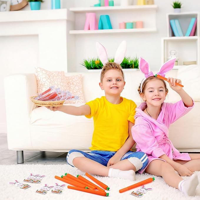 Eaasty 36 Set Easter Gifts Bulk Carrot Ballpoint Pens with Bunny Cards Happy Easter Spring Party Favors Black Ink Gel Pens for Office Stationery Supplies School Classroom Home Party Decoration