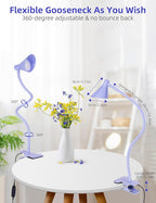 LiFMIRA Desk Lamp Clip on Lamp for Bed Headboard LED Reading Light for Bed, 3 Colors 10 Dimmable Brightness, Book Light for Reading in Bed Flexible Neck Clip on Light Clamp Lamp for Bed Desk(Purple)