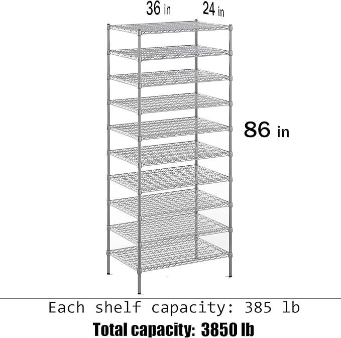 Regal Altair 24" Deep x 36" Wide x 86" Height Wire Shelving Kit | 10-Tier | NSF Commercial Storage Rack Unit