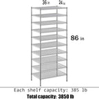 Regal Altair 24" Deep x 36" Wide x 86" Height Wire Shelving Kit | 10-Tier | NSF Commercial Storage Rack Unit