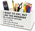 XPH Funny Pen Office Pencil Holder Organizer for Desk, Manager Gifts for Women Men, Funny Coworker Gifts Wooden Box Sign for Home Office Desk Tabletop Decorations