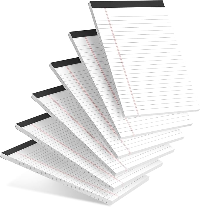 AILZFEI 6pcs Small Note Pad 5x8 College Ruled Legal Pads Paper Notepads 6 Pack Study Back Writing Pads 5 x 8 Legal Pads Perforated Narrow Ruled Pads of Paper White