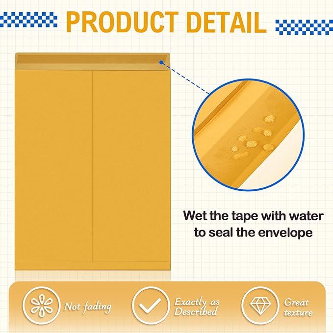 Motipuns 100 Pcs 14" x 18" Extra Large Mailing Envelopes 32lb with Gummed Flaps, Catalog Jumbo Craft Envelopes for Mailing, Storage and Organizing Documents Office Supplies(Yellow)