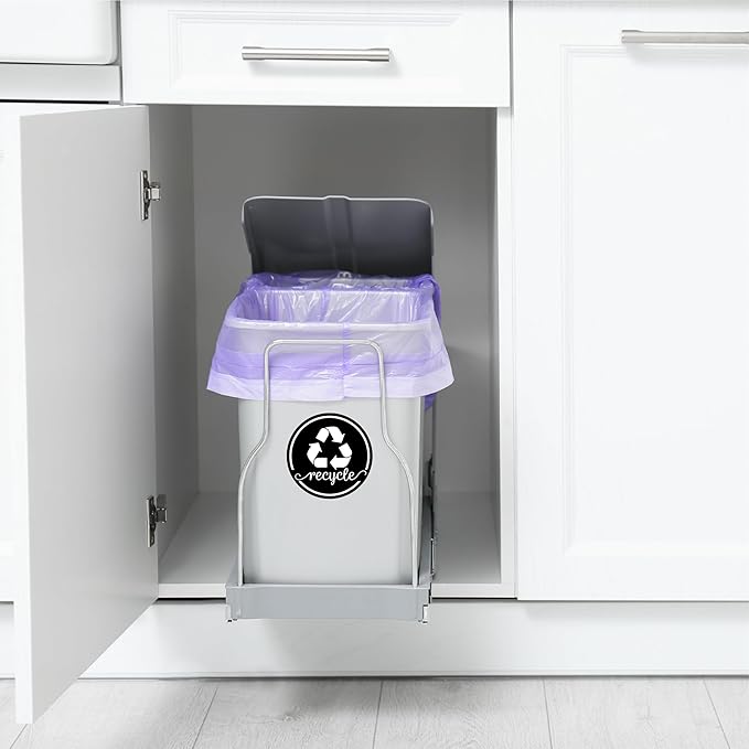 Strong Trash and Recycle Magnets, 3.5" Recycle Magnet for Trash Can, Magnetic Recycling Stickers for Kitchen Garbage Can and Recycling Bins with 4 Adhesive Stickers, Made in USA, Black 2 Pcs
