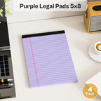 4 Pack Note Pads 5 x 8 Inch Purple Small Legal Pads 5 x 8 Colored Notepad 5 x 8 Perforated Writing Pads Lined Paper Pads College Ruled Pad Paper 30 Sheets Notebook for Study, To-Do Lists, Office