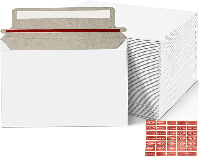 Cheardia 120 Pack Rigid Mailer with Self Adhesive Seal, 6.5 x 4.5 Inch Keep Flat Photo Document Mailers, Small Thick Cardboard Shipping Envelopes with Label for Photos, Document, White