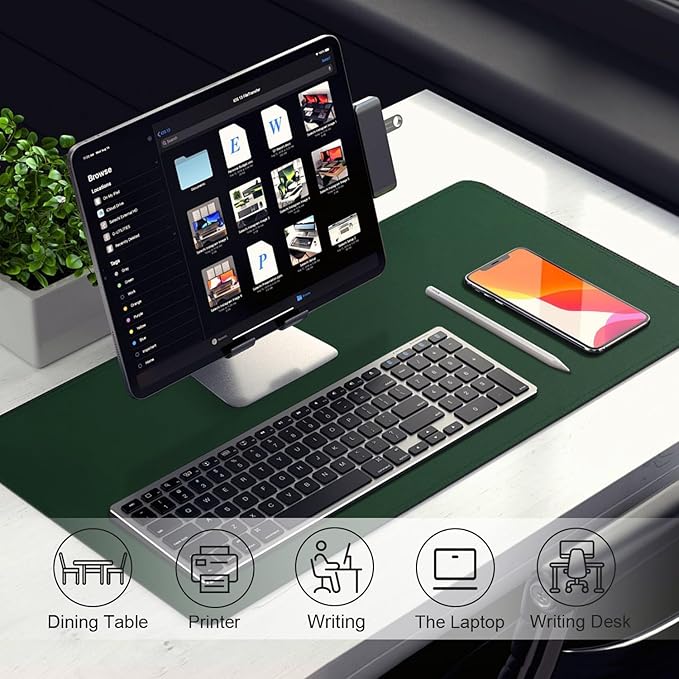 Leather Desk Pad Protector, 47.2'' x 23.6'', Suede Base Desk Blotter, Non-Slip Office Mat, Waterproof Writing Pad for Office and Home - Blackish Green