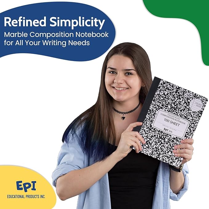EPI 5040 Pack (Pallet) College Ruled Composition Notebook Bulk, 200 pages (100 Sheets), 9-3/4 x 7-1/2, Black Marble, Bulk School Supplies, Heavy Duty, Durable Office Notebooks, Sturdy Sewn Binding