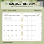 SUNEE 2026 Planner, Weekly and Monthly Calendar Planner, January 2026-December 2026, Daily Agenda with Tabs, Note Pages, Spiral Binding, 6.4"x8.3", Eucalyptus