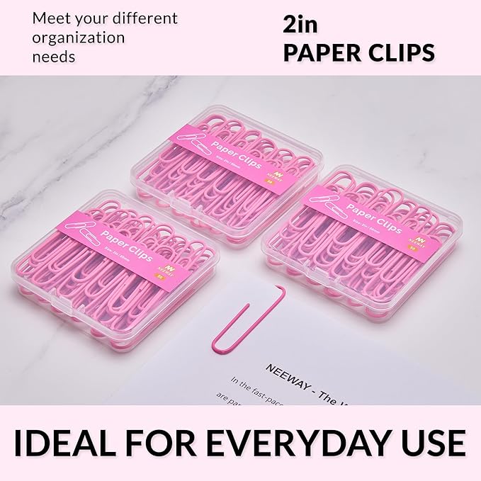 NEEWAY Colorful Large Paper Clips, 2 Inch Jumbo Paper Clips, 150 Count, 3 Pack of 50 (Rose Pink)