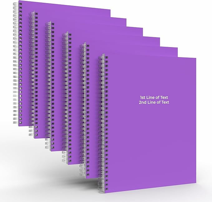Custom Spiral Notebook Journals with a Purple Colored Cover - 6 Pack of 8.5" x 11" – College Ruled, Hard Cover, 50 Sheets Per Book – For Journaling, Office, School Supplies, etc.
