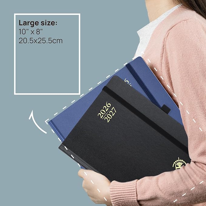 POPRUN Monthly Planner 2026-2027, Large-8'' x 10'', 18-Month Calendar Book (Jan.26 - Jun.27), Calendar Planner with Monthly Tabs, Storage Pocket, Hardcover, 100 GSM Paper - Haze Blue