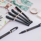Rilanmit Hand Lettering Pens, Refillable Calligraphy Pens Brush Marker Pens Set Black, 4 Size for Writing, Painting, Drawing, Pack of 6