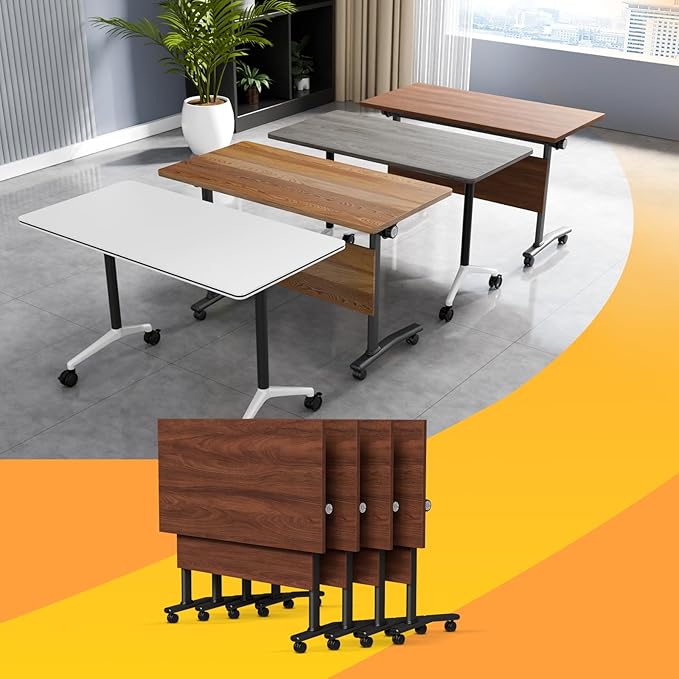 Conference Table Flip Top Mobile Conference Room Tables,Folding Conference Table with Wheels,Large Meeting Training Seminar Table Saving Space for Office Classroom(4D,61'')