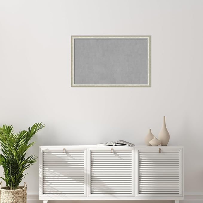 Amanti Art Silver Framed Magnetic Board 22x34 Large Vision Board for use with Magnets, 100% Metal Sheet to Display Items as Office Decor or for Home Organization in mudroom, Kitchen or Kids Room