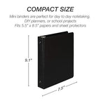 Samsill Economy 1 Inch Mini 3 Ring Binder, Made in The USA, Round Ring Binder, Non-Stick Customizable Cover, 1" Storage, Single, Black
