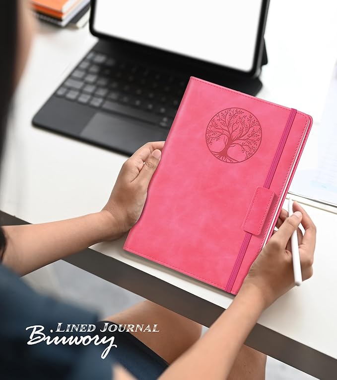 Biuwory Lined Journal Notebook for Women Men,256 Pages A5 Hardcover Leather Journals for Writing,Travel,Business,Work & School,College Ruled Notebooks for Note Taking,Diary Notepad 5.7"×8.3"(pink)