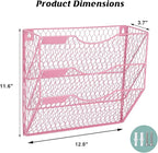 EASEPRES Mail Organizer Wall Mount Hanging File Holder Storage, Metal Chicken Wire Magazine Rack 3 Tier, Pink