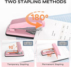 Marsrock Desktop Stapler, Swing-Arm Swivel Stapler, 50 Sheet Capacity, 2000 Staples and Staple Remover, Rotatable Heavy Duty Staplers for Office, Home, Classroom, Booklet, Book Binding,Pink