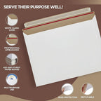 50 Pack 9.5 x 12.5 Inches Rigid Mailers – Self Adhesive White Cardboard Envelopes – Used as Mailing Supplies for Documents, Photos, CDs, Magazines, and Literature