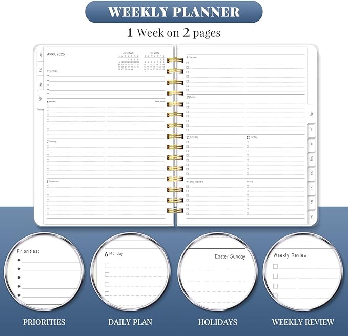 2026 Planner 8.5 x 11, Large Weekly Monthly Planners with Tabs, A4 Spiral Bound Daily Calendar 2026 Planner, 12 Month Agenda from Jan. to Dec., Flexible Cover Appointment Book(Blue Tarrow)