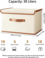 Tuza 2 Pack Storage Bins with Lids, Collapsible Closet Organizer Container, Fabric Organizer Box with Handles, Decorative Storage Boxes with Lids for Organizing Clothes, Books, File, White, Large