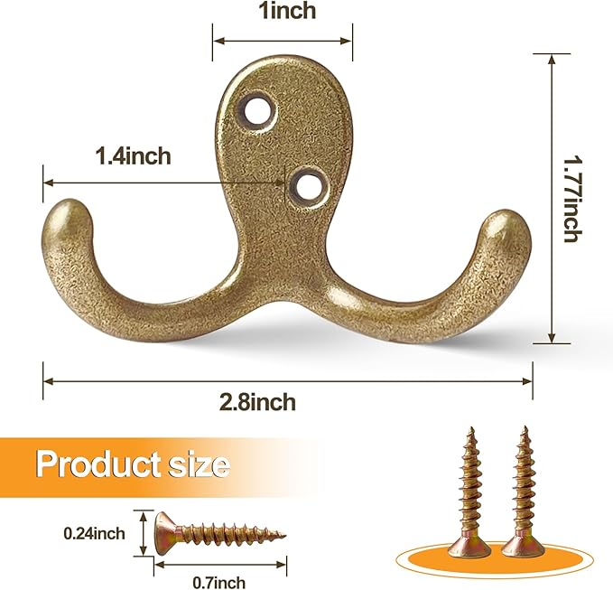 CBWLWJ 15 Pack Coat Hooks Wall Hooks for Hanging, Heavy Duty Double Prong Metal Hook Wall Mounted for Living Room, Bathroom, Kitchen, Bedroom for Coat, Bag, Scarf, Towel, Hat, Key, Cup (Bronze)