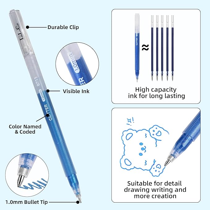 LIULIUCAI Gel Pens for Adult Coloring Book, 100 Colors Large Capacity Metallic Glitter Gel Pens with Case, 1.0 mm Bullet Tip Smooth Writing, Artist Colored Gel Ink Pen for Coloring Drawing Journaling