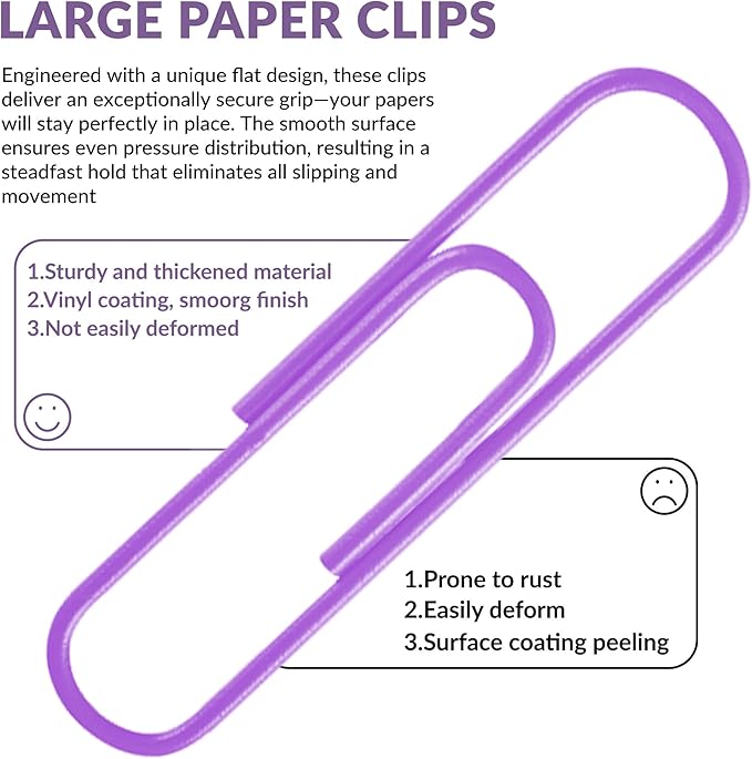 Jumbo Paper Clips, 2 Inch Large Paper Clip, 100 pcs Paperclips (Jumbo, Purple)