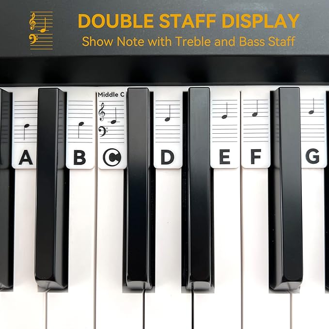 BEATBIT Piano Notes Guide for Beginner, Removable Piano Keyboard Note Labels for Learning, 88-Key Full Size, Made of Silicone, No Need Stickers, Reusable and Comes with Box (Classic Black）