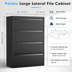 Pataku 4 Drawer File Cabinet with Lock, Metal Lateral File Cabinets for Home Office 4 Drawer, Locking Filling Cabinets for Hanging Files Letter/Legal/F4/A4 Size (4Drawer/Black)