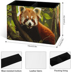 Famame Red Panda Pencil Holder for Desk, Leather Desktop Container Pen Cup Storage Study Table Pen Organizer Makeup Brush Holder for Classroom Office Home