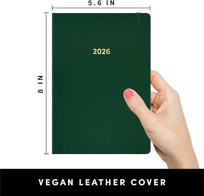 PAPERAGE 2026 Weekly & Monthly Planner, 12 Months (January 2026 - December 2026), 5.6 in x 8 in, Hardcover 2026 Planner with Weekly & Monthly Spreads, Note Pages, Stickers & Back Pocket – Dark Green