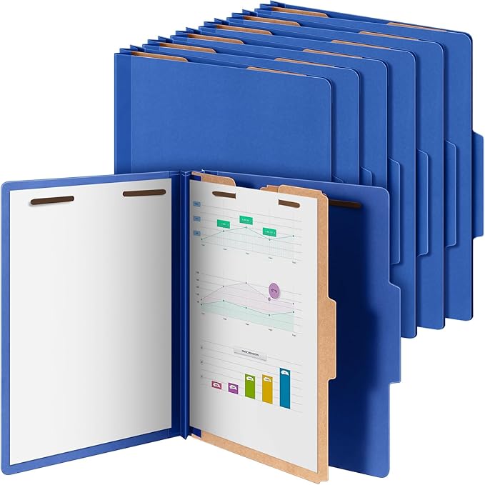Skyygemm 12 Pcs Classification Folders Letter Size, 1 Divider Pressboard File Folder with Fasteners, Expanding File Organizer Bulk for School Teachers, Office Employee, Coworker, Staff (Dark Blue)