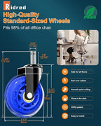 RidRed Gaming Chair Wheels - Heavy-Duty Office Chair Wheels - Replacement Rubber Casters- Universal Fit 3 Inch Chair Casters, Noise Free, Fits 98% Chair, for All Floor