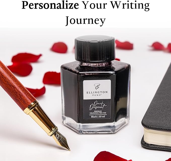 Ellington Pens Luxury Wood Fountain Pen Set – Extra Fine Nib - Includes Wooden Pen Gift Box, Ink Converter, 6 Ink Cartridges – Wood Pen For Writing, Calligraphy, Journaling, Drawing (Rosewood)
