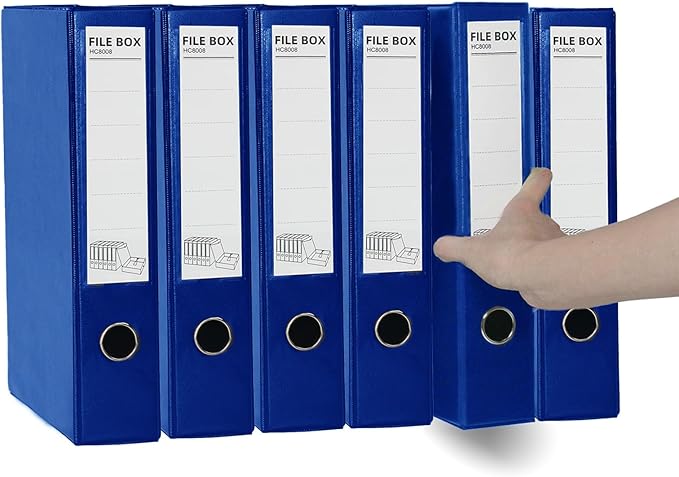 URbantin 6 Pack Foldable Plastic Box Files A4 with Metal Clip,65mm Spine,Document Archive Folders for Office（Blue）