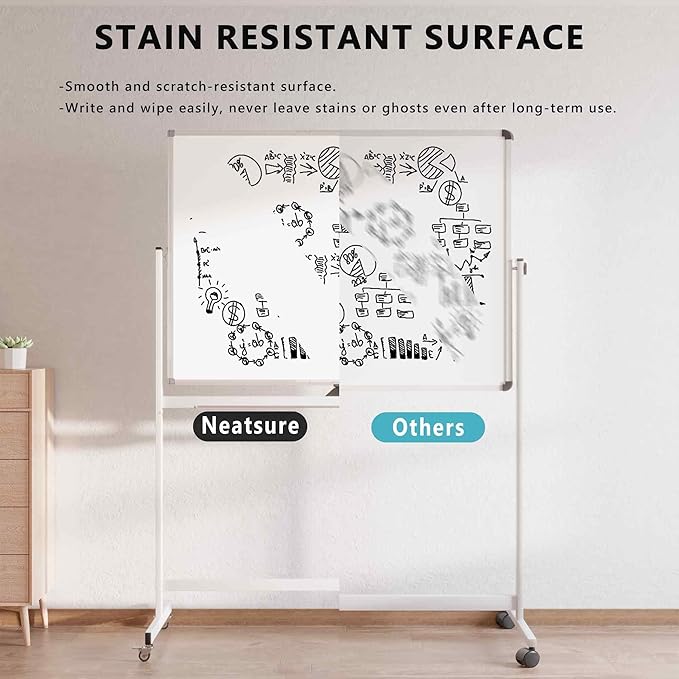 Neatsure Large Rolling Whiteboard on Wheels, 48" x 36" Double-Sided Mobile White Board with Stand, 4' x 3' Portable Standing Magnetic Dry Erase Board Easel for Home Office Classroom School, Silver