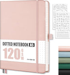 AHGXG Bullet Dotted Journal - Dot Grid Notebook Journal, 120 GSM Thick Acid-Free Paper, A5 Dotted Notebook 160 Pages, Leather Hardcover, Inner Pocket, Journal Stencil, 5.7'' × 8.3'' - Rose Gold