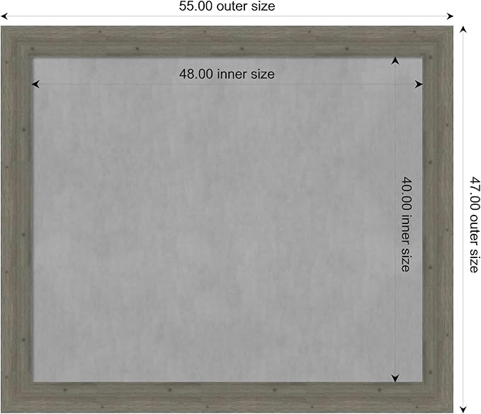 Amanti Art Grey Framed Magnetic Board 47x55 Oversize Vision Board for use with Magnets, 100% Metal Sheet to Display Items as Office Decor or for Home Organization in mudroom, Kitchen or Kids Room