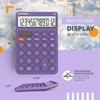 CATIGA 12 Digit Desktop Calculator Basic Desk Calculator with Large LCD Display, Big Buttons, 4 Function, Solar and Battery Dual Power, for Office, School, Home, SD-1292 Purple
