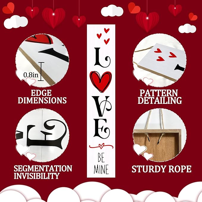 Valentine’s Day Porch Sign 47.2" Wooden “Love Be Mine” Hanging Signs, Romantic Heart Decor for Front Door, Porch, or Indoor Outdoor Valentine Party Decorations