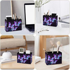 Famame Flying Butterflies Purple Pencil Holder for Desk, Leather Desktop Container Pen Cup Storage Study Table Pen Organizer Makeup Brush Holder for Classroom Office Home