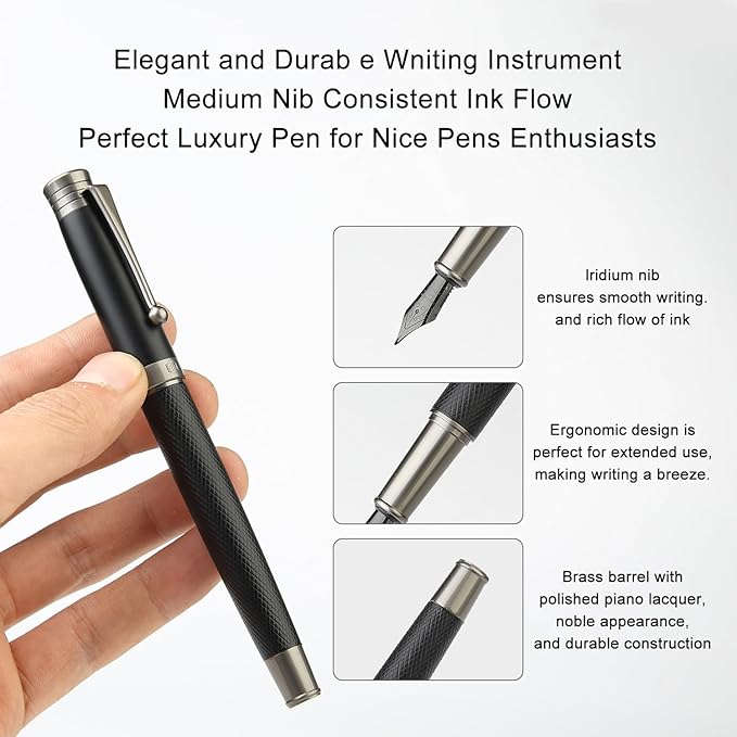 GC QUILL Fountain Pen Set - Fine & Medium Nibs, Includes 18 Ink Cartridges, Ink Refill Converter & Syringe Filler, Gift for Writing, Journaling & Calligraphy MU-13