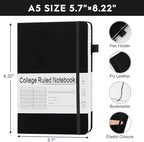 CronElysia A5 Lined Journal Notebooks for Work, 192 Pages, Medium 5.7 x 8.3inch, College Ruled, Vegan Leather Hardcover Journals for Women Men,1 Pack